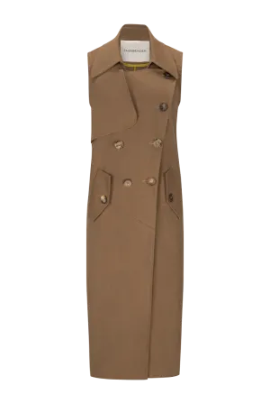 Sleeveless Trench Vest with Oversized Collar