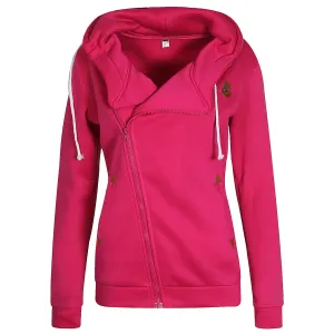 Solid Color Zipper High Neck Drawstring Slim Hoodie Coat