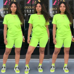 Sports Bright Color Skinny Short Sleeve Pants Sets