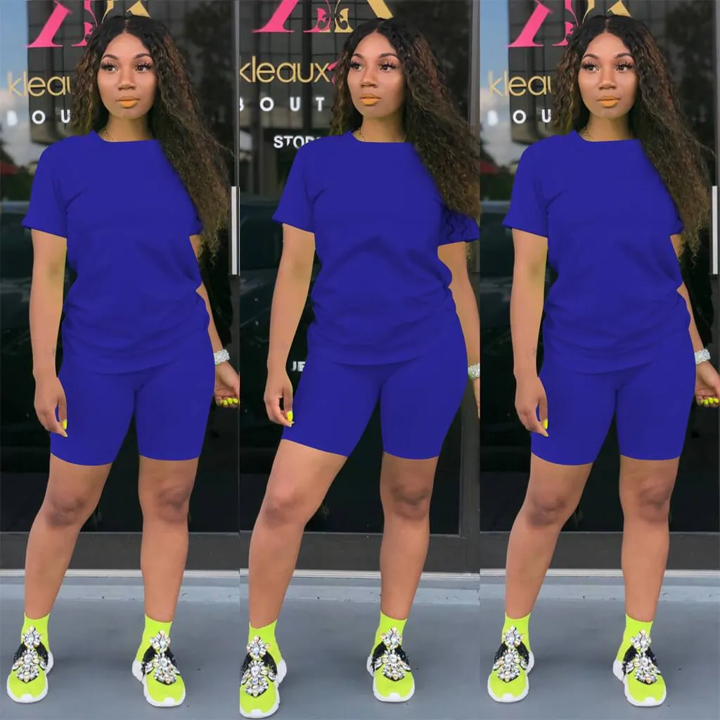 Sports Bright Color Skinny Short Sleeve Pants Sets