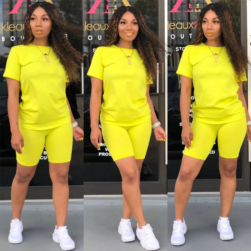 Sports Bright Color Skinny Short Sleeve Pants Sets