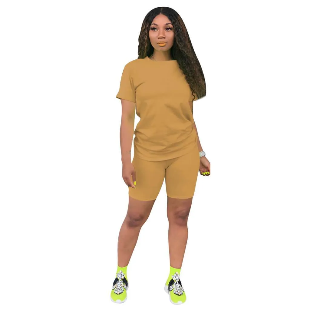 Sports Bright Color Skinny Short Sleeve Pants Sets