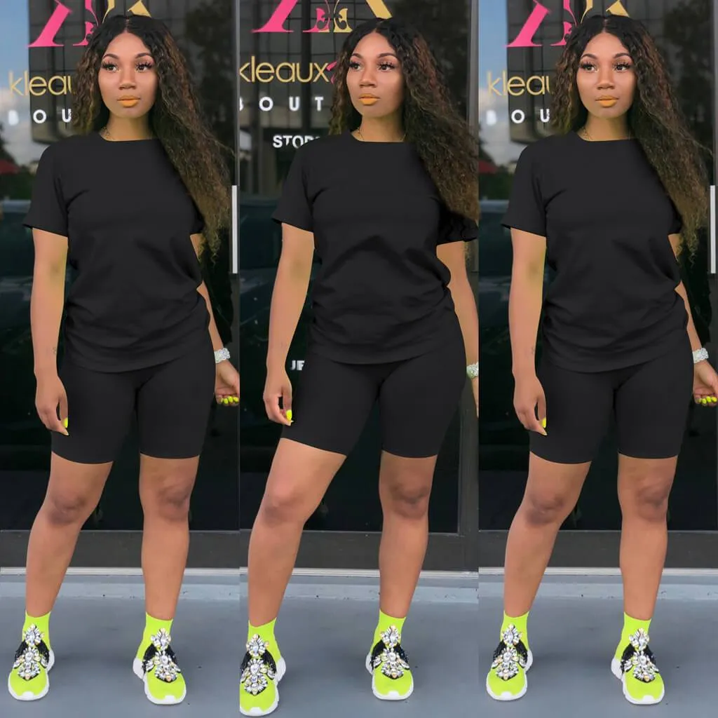 Sports Bright Color Skinny Short Sleeve Pants Sets