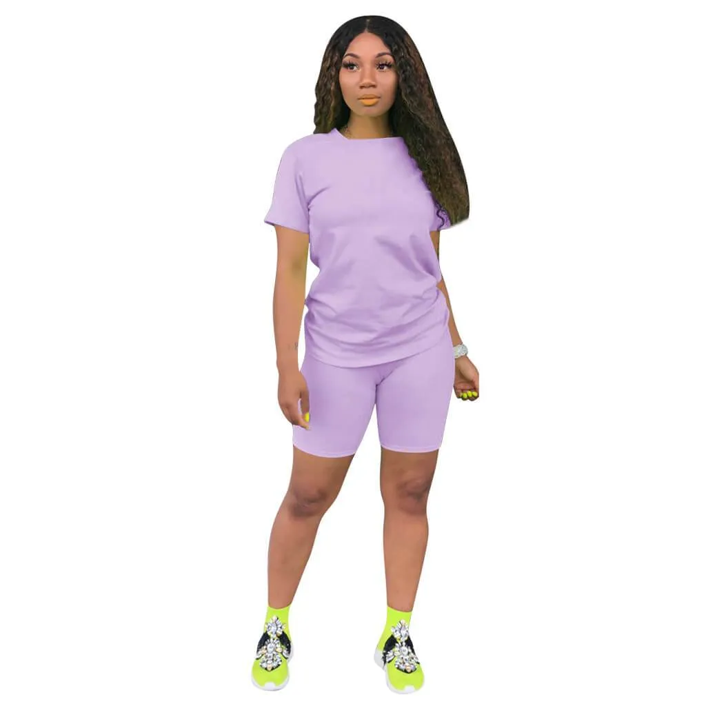 Sports Bright Color Skinny Short Sleeve Pants Sets