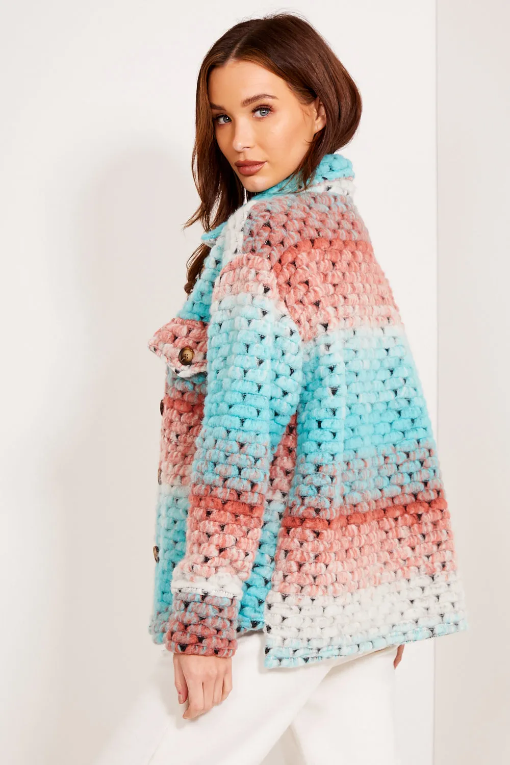 Talia Blue Knitted Button Up Shacket