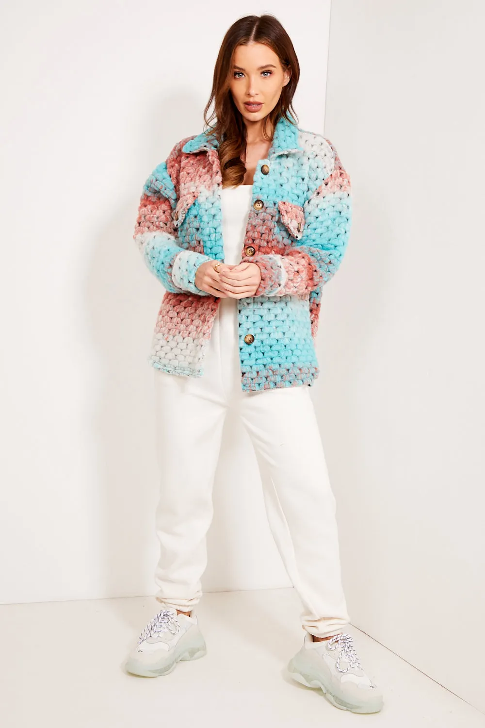 Talia Blue Knitted Button Up Shacket