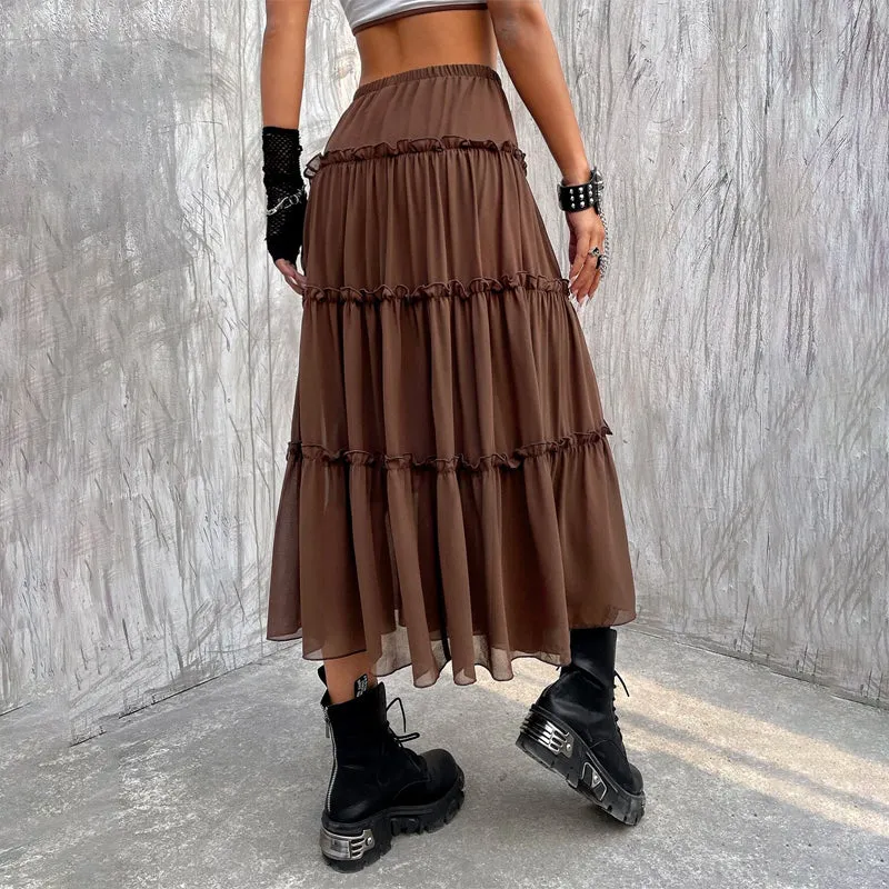 Tassel Tie Front Layered Hem Skirt