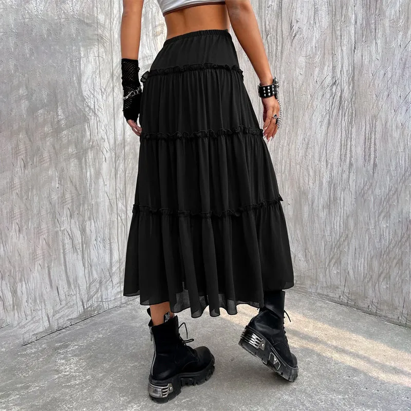 Tassel Tie Front Layered Hem Skirt