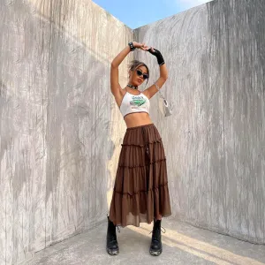 Tassel Tie Front Layered Hem Skirt