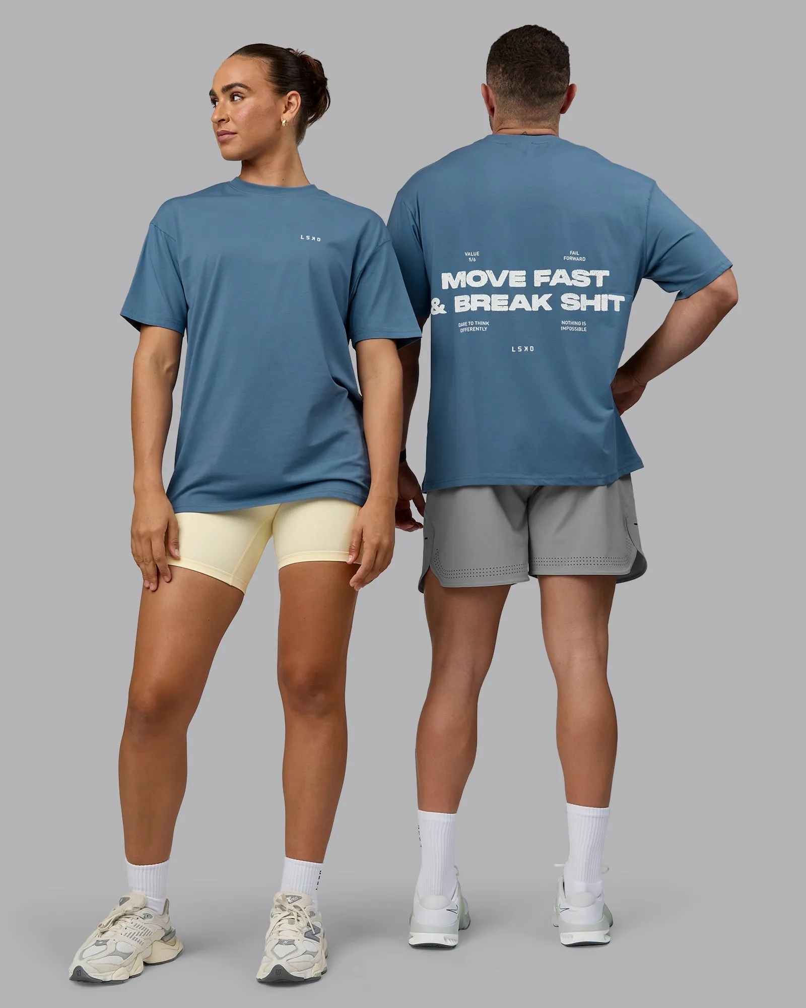 Unisex Move Fast Value Series FLXCotton Tee Oversize - Elemental Blue-Off White