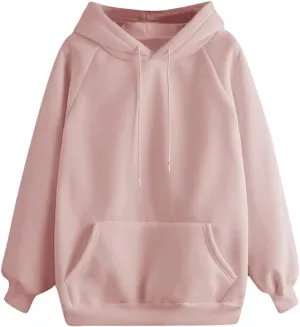 Vickyleb Womens Hoodie Solid Basic Fleece Drawstring Loose Fit Sweatshirt Long Sleeve Pullover with Kangaroo Pocket