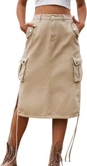 Women Cargo Skirt Cargo Midi Elegant Pencil Skirt Beach Maxi Sexy Skirts Vintage Midi Skirts Pencil Skirt for