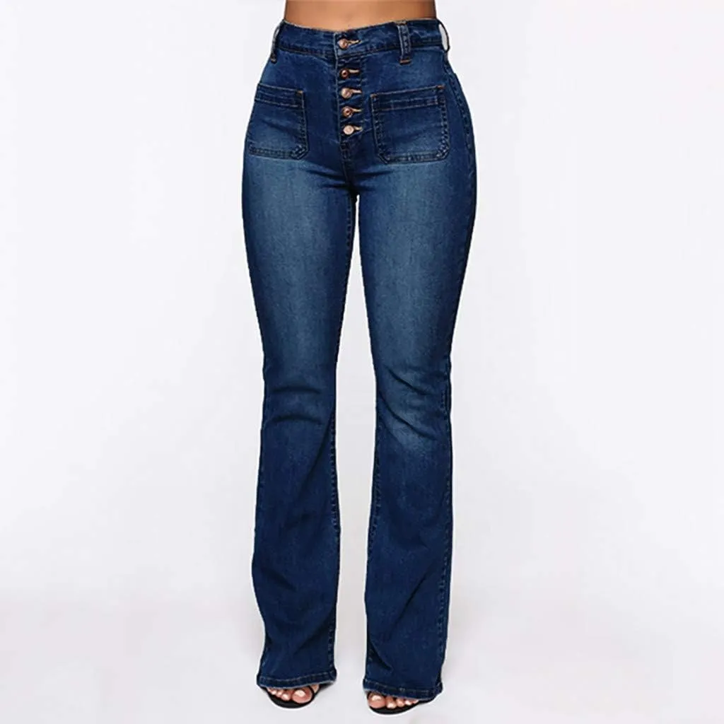 Womens High Waisted Flare Denim Pant Trendy Relax Fit Washed Jeans Gradient Pleated Bell Bottom Casaul Denim Trousers
