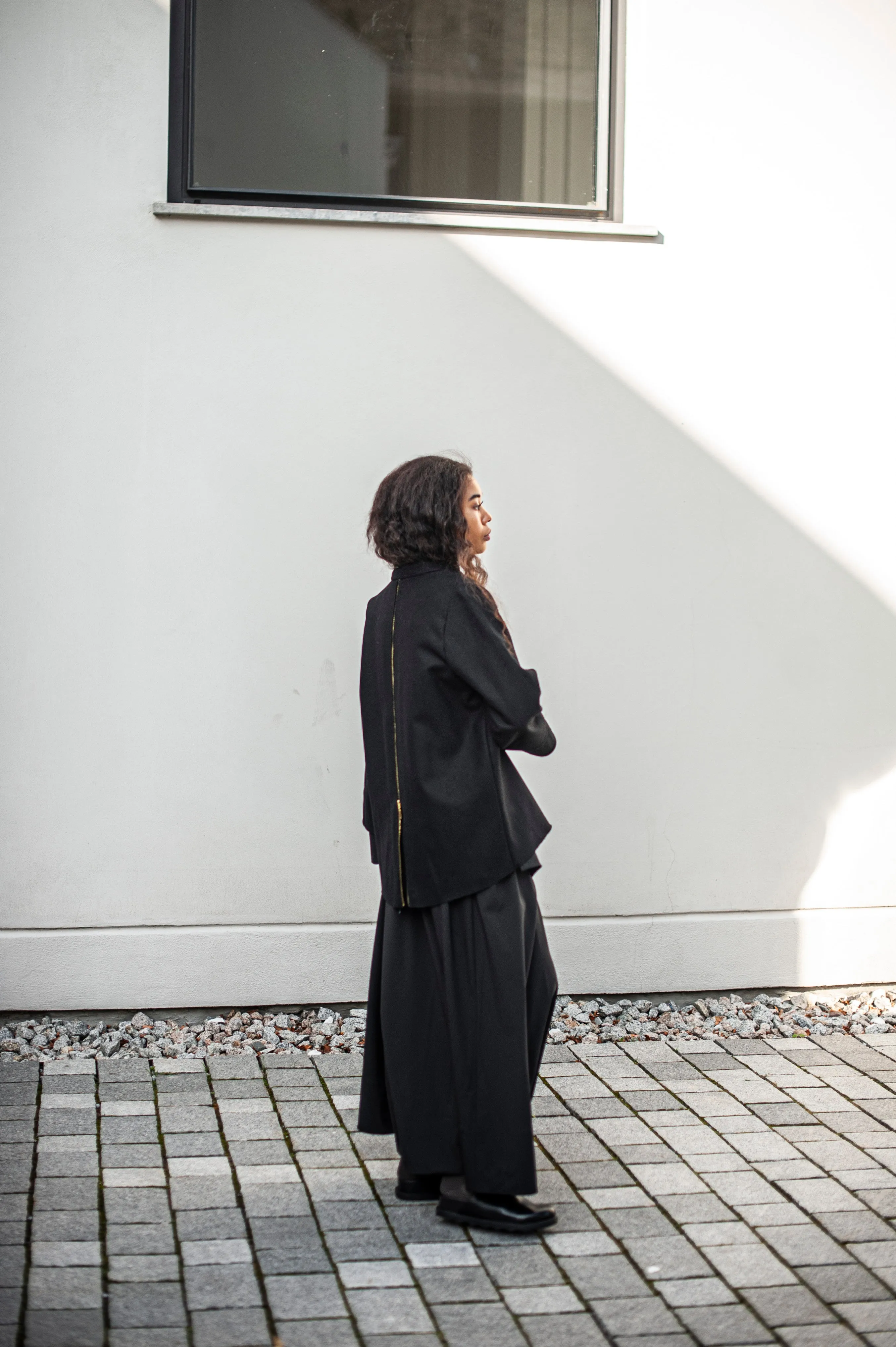 Women's Japanese style wool jacket with zipper detail