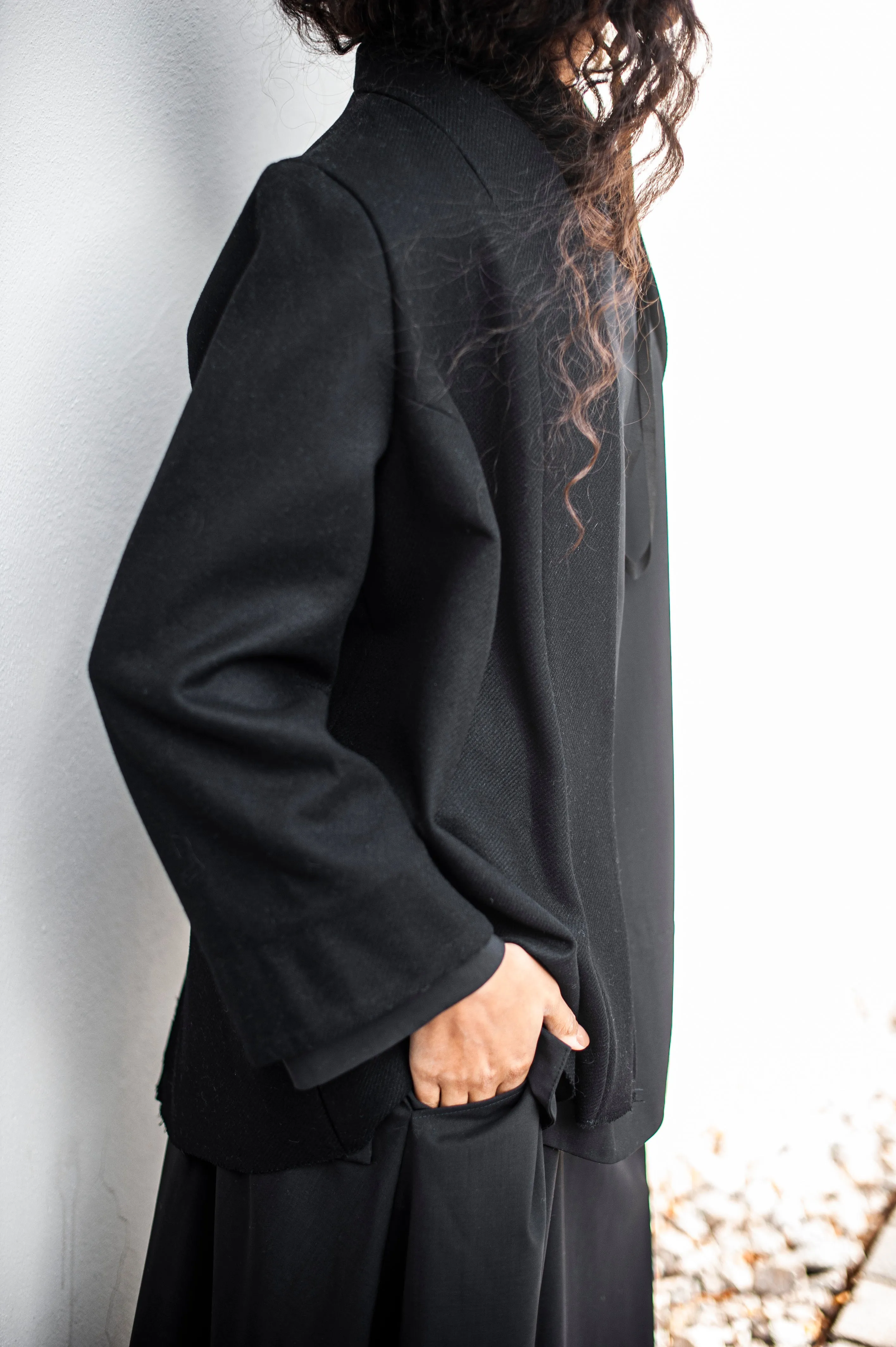 Women's Japanese style wool jacket with zipper detail