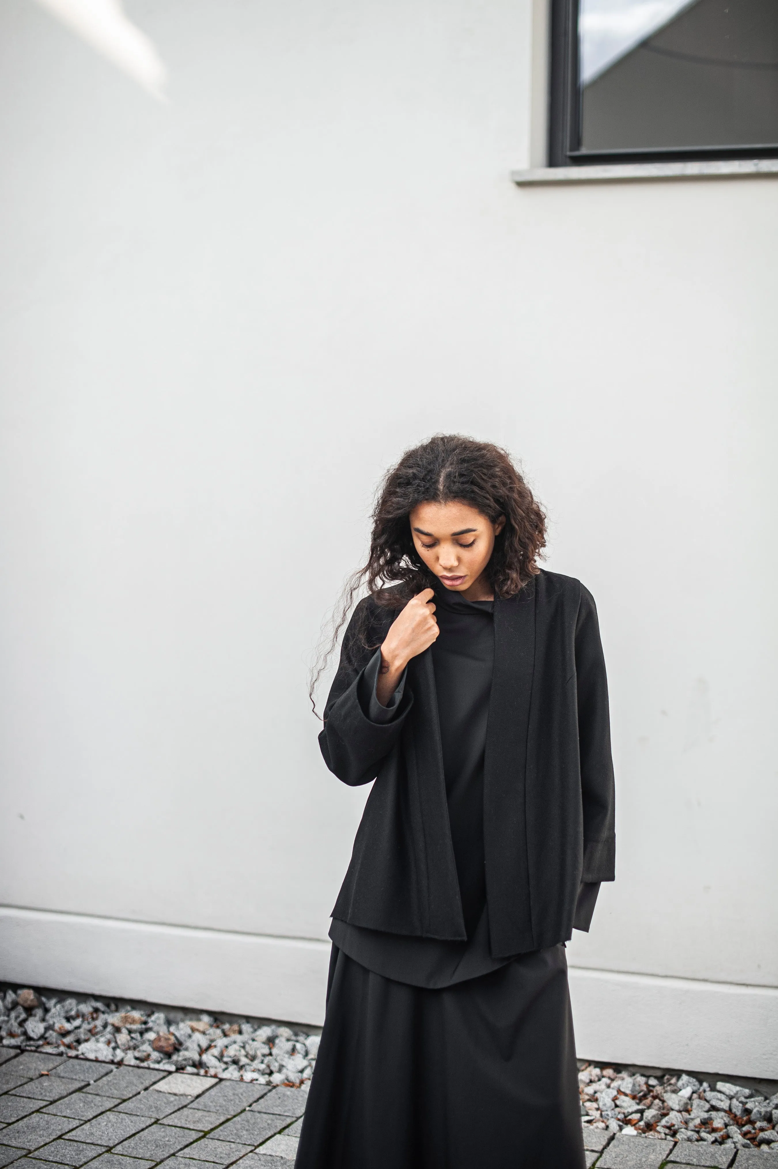 Women's Japanese style wool jacket with zipper detail