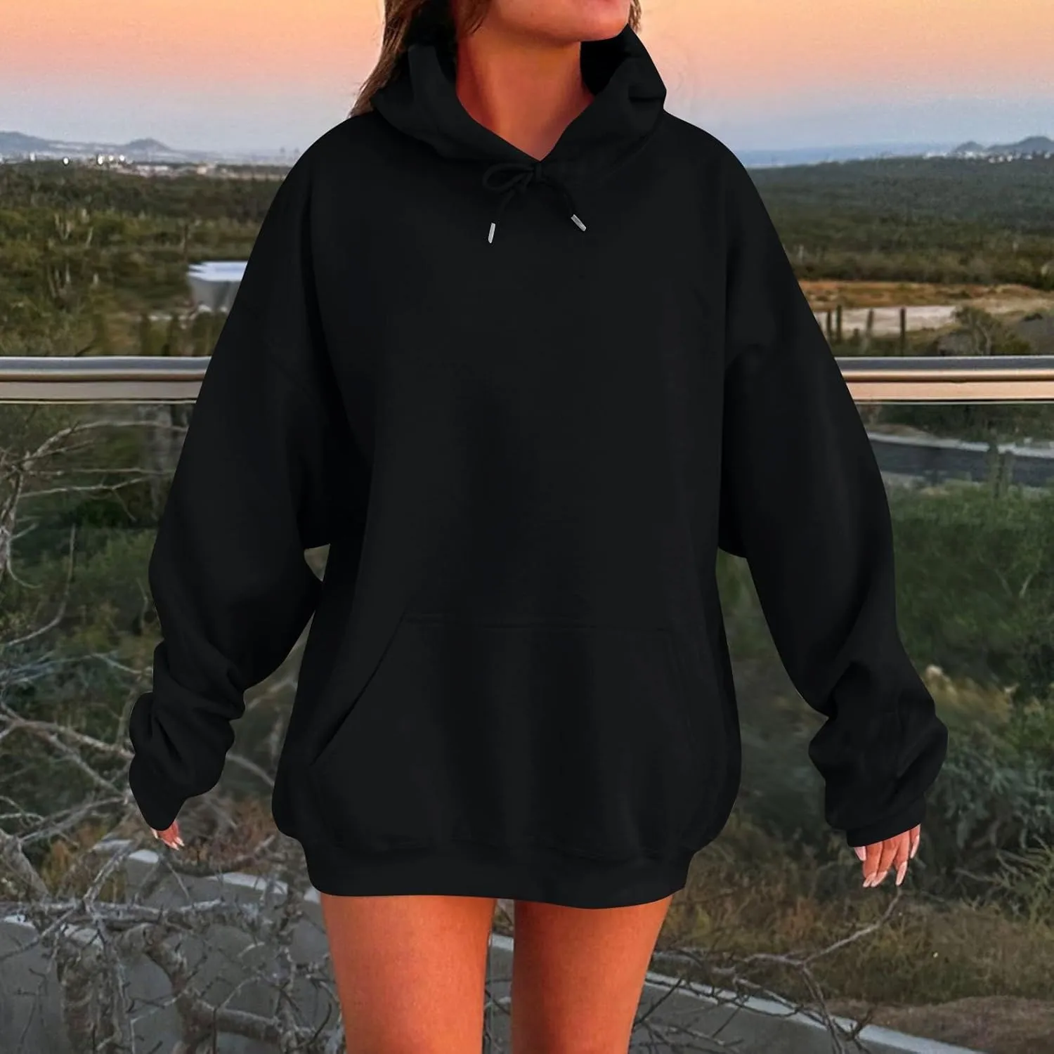 Womens Oversized Hoodies Long Sleeve Fleece Sweatshirts Drop Shoulder Pullover with Pocket 2024 Fall Y2k Clothes