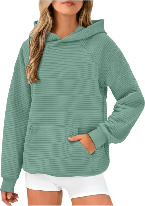 Women's Solid Oversized Hoodies Slub Knit Splicing Sweatshirt Loose Soft Long Sleeve Pullover Tops with Pocket