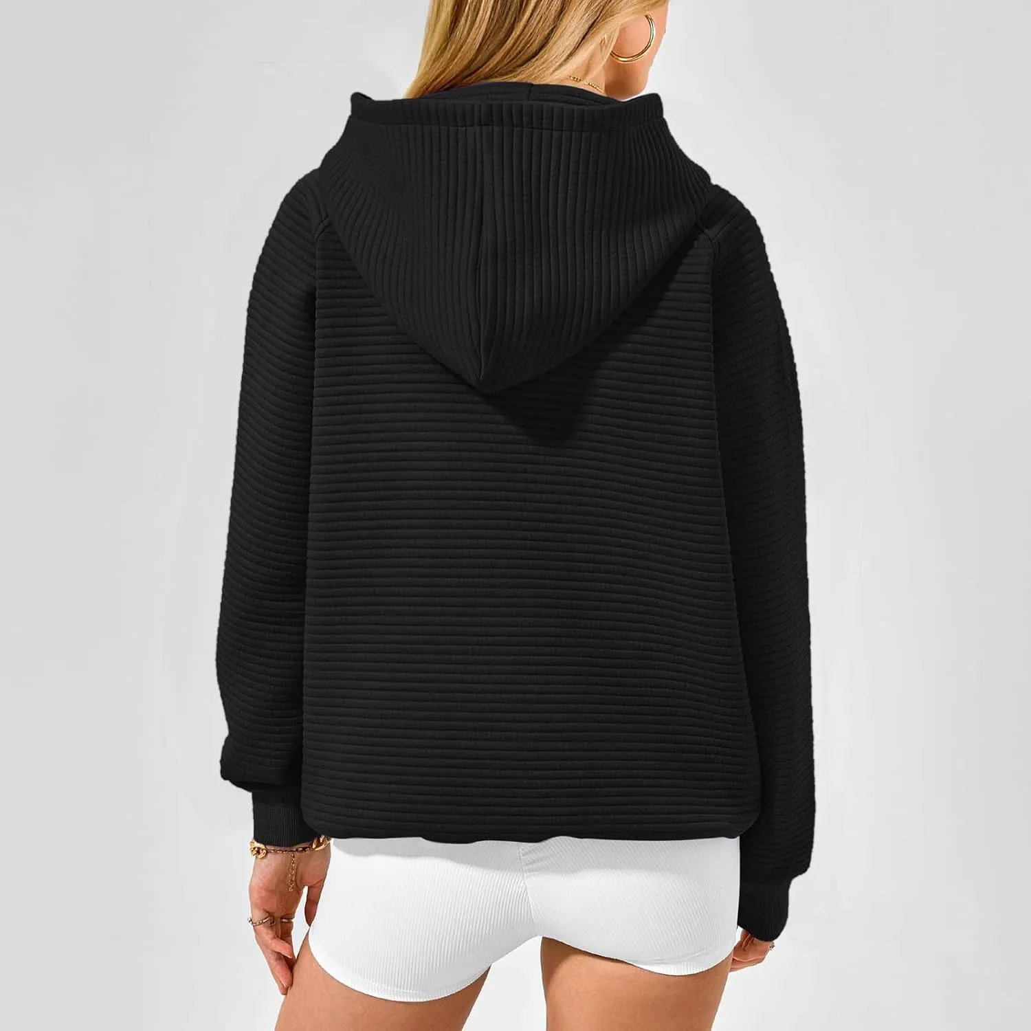 Women's Solid Oversized Hoodies Slub Knit Splicing Sweatshirt Loose Soft Long Sleeve Pullover Tops with Pocket