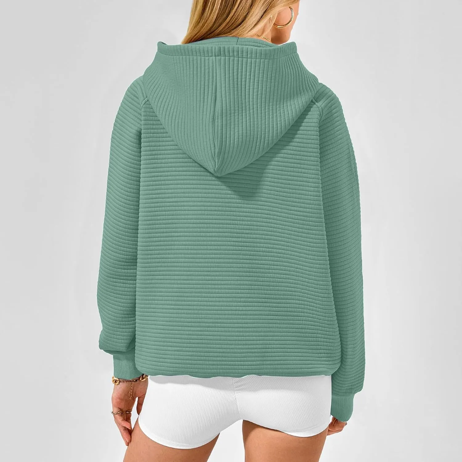 Women's Solid Oversized Hoodies Slub Knit Splicing Sweatshirt Loose Soft Long Sleeve Pullover Tops with Pocket