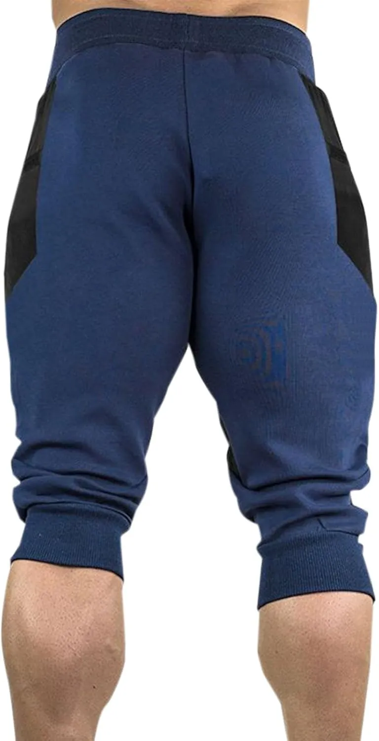 Workout Capris for Men Elastic Waist Drawstring Lightweight Shorts Trousers Slim Fit Running Hiking Pant