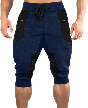 Workout Capris for Men Elastic Waist Drawstring Lightweight Shorts Trousers Slim Fit Running Hiking Pant