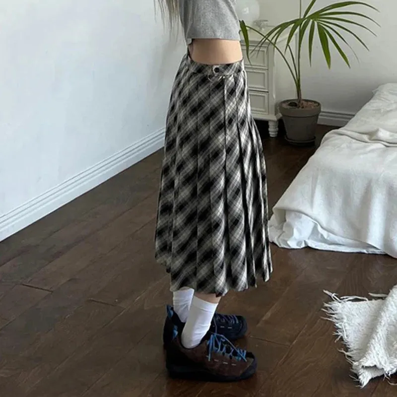 Yarra Monochrome Plaid Midi Skirt